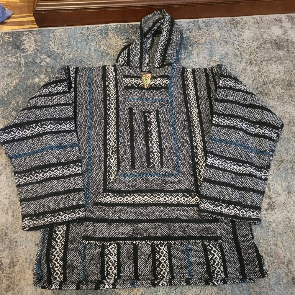 Baja Joe Size M Men's Black and Blue Striped Hoodie